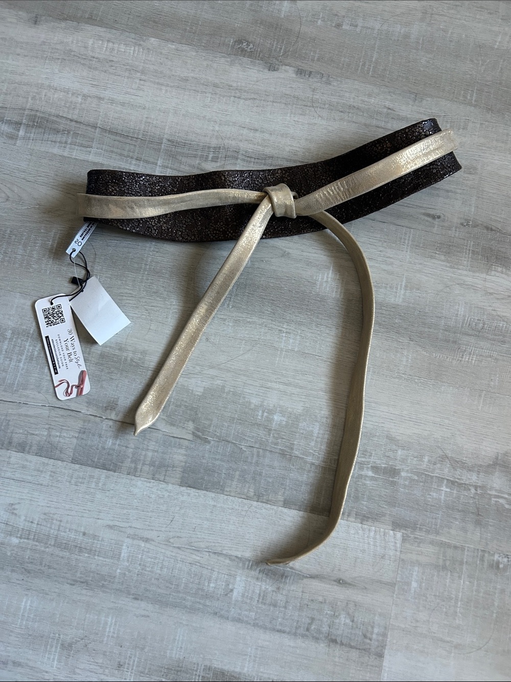 ADA Brown Textured Front Belt with Gold Leather one size